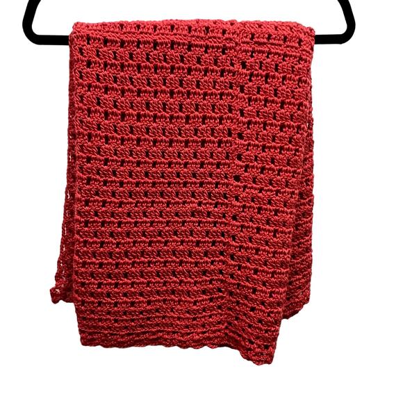 Handmade Red Open Weave Blanket, Throw 34" X 60" - Picture 1 of 4